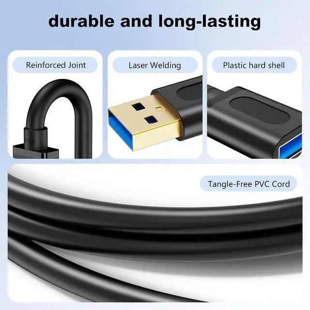 Alt view image 2 of 7 - USB 3.0 Extension Cable 25Ft,USB 3.0 High Speed Extender Cord Type A Male to A Female for PlayStation, Xbox, USB Flash Drive, Card Reader, Hard Drive,Keyboard, Printer, Scanner(8M/25Ft)
