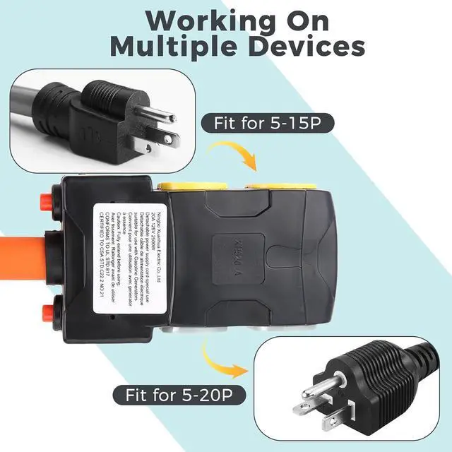 Alt view image 6 of 6 - 50 Amp to 20 Amp 110V RV Distribution Adapter, NEMA 14-50P to 4 X 5-20R/15R | 4-Prong to Multiple Household Outlet w/ 20amp Circuit Breaker, 1.5FT ETL Listed RV Generator Distribution Cord