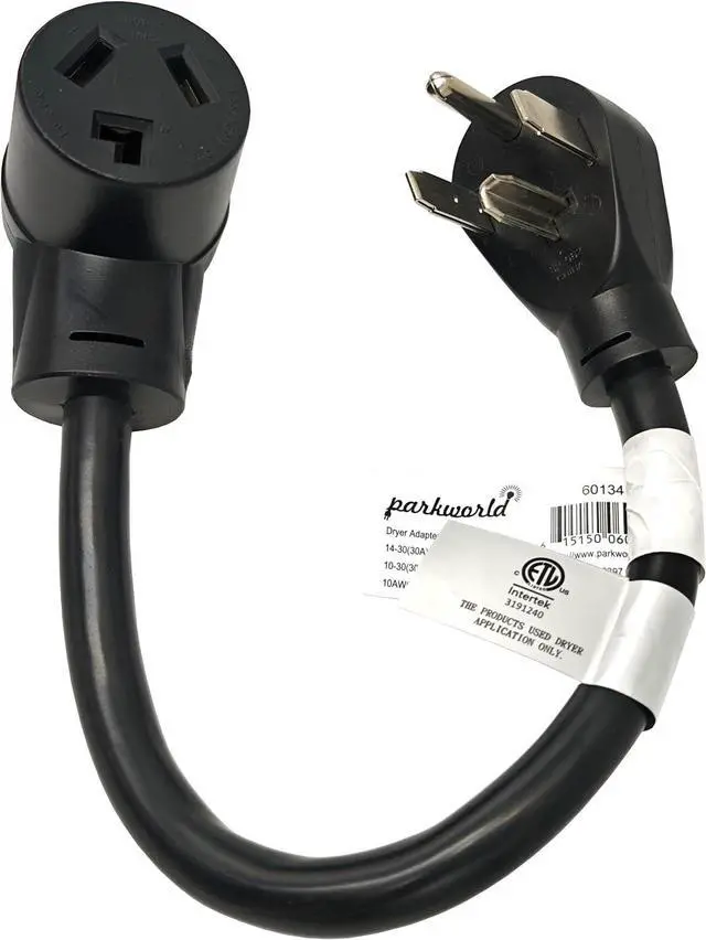 Main image of Parkworld 60134 Dryer Adapter Cord NEMA 14-30P Male to 10-30R Female, 30A, 250V (1.5FT, ETL Listed)