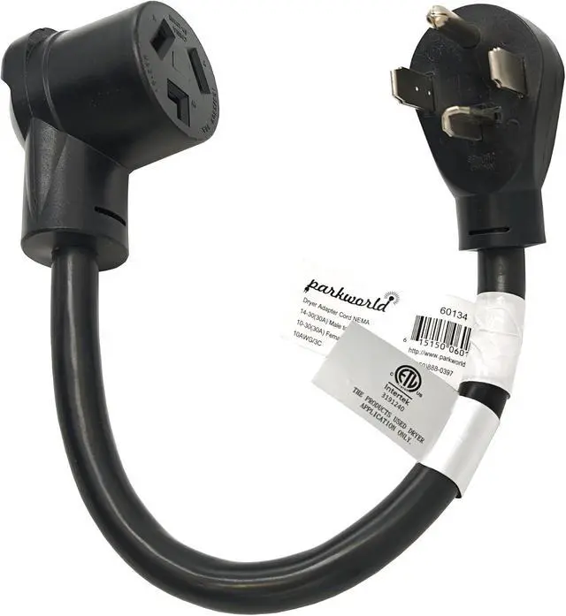 Alt view image 4 of 6 - Parkworld 60134 Dryer Adapter Cord NEMA 14-30P Male to 10-30R Female, 30A, 250V (1.5FT, ETL Listed)