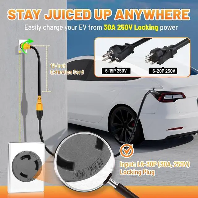 Alt view image 5 of 7 - MECMO NEMA L6-30P to 6-15/20R Adapter, 30A 250V Locking Plug to 20A 250V Female Connector, 12AWG SJT, Heavy Duty Generator Cord 1FT for EV Charger (Max 16A Output, Must Set EV to 16A Max)
