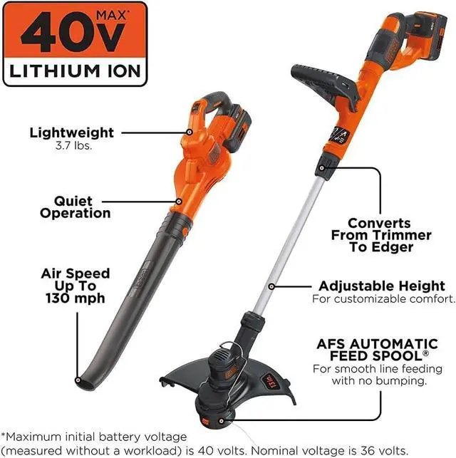 Alt view image 2 of 7 - BLACK+DECKER 40V Max Cordless Sweeper & String Trimmer, Battery & Charger Included (LCC340C)