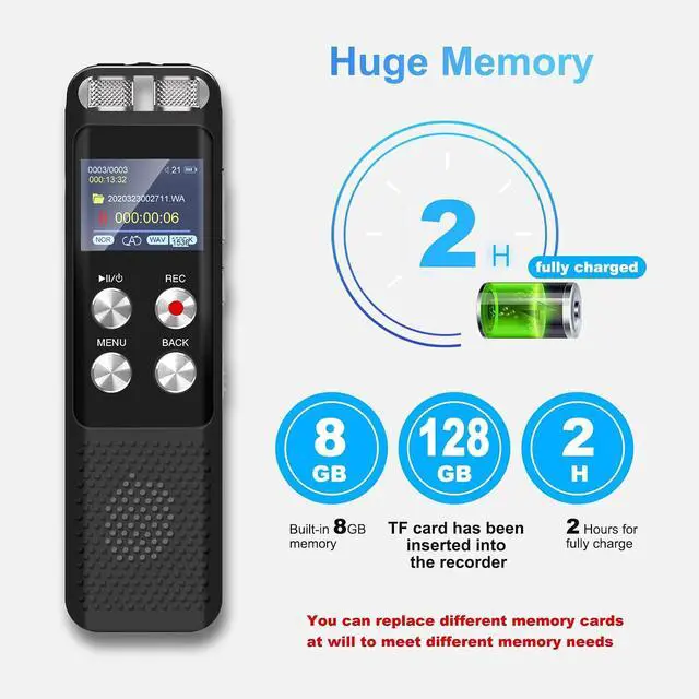 Alt view image 2 of 7 - 136GB Digital Voice Recorder: Voice Activated Recorders with Playback, Audio Recording Device for Lectures Meetings, Dictaphone Sound Portable Tape Recorder with Password | USB