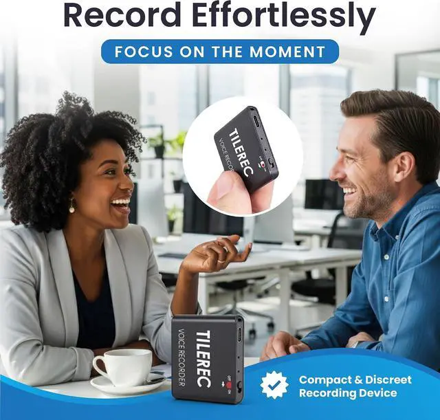 Alt view image 3 of 7 - TileRec Voice-Activated Audio Recorder 64GB Digital Dictaphone with Playback, USB-C, Metal Case Portable Recorder for Meetings & Lectures