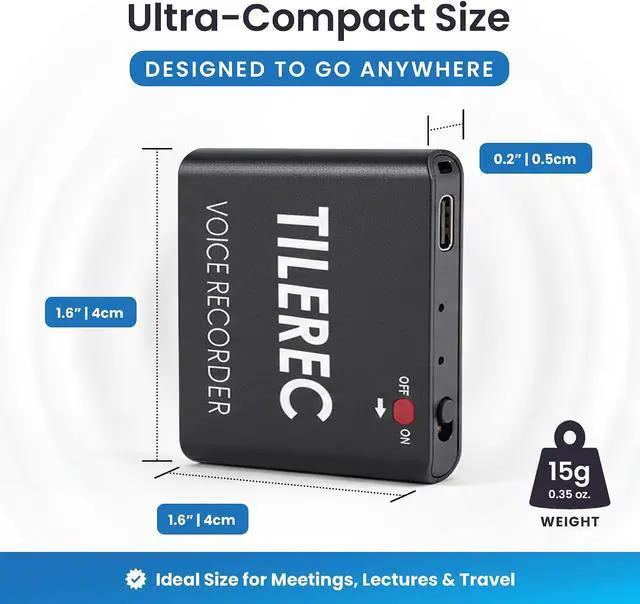 Alt view image 4 of 7 - TileRec Voice-Activated Audio Recorder 64GB Digital Dictaphone with Playback, USB-C, Metal Case Portable Recorder for Meetings & Lectures