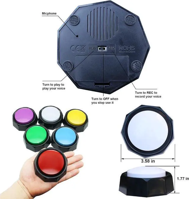 Alt view image 5 of 7 - Recordable Buttons, Dog Training and Communication Buttons, Pack of 6, 30 Seconds Recording, 30 Scene 15 Custom Stickers, 6 Pairs Non-Slip Stickers, Sound Quality is Clearly (Batteries Included)
