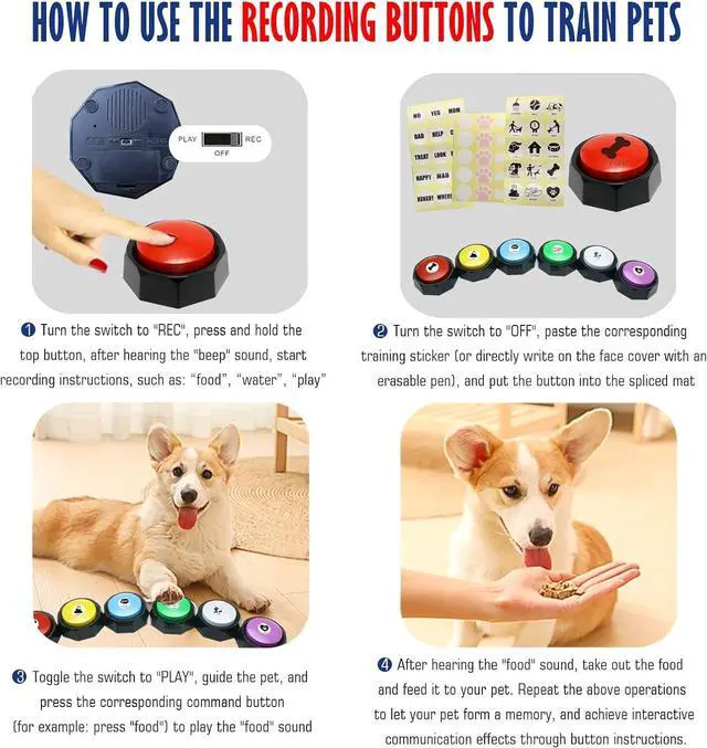 Alt view image 6 of 7 - Recordable Buttons, Dog Training and Communication Buttons, Pack of 6, 30 Seconds Recording, 30 Scene 15 Custom Stickers, 6 Pairs Non-Slip Stickers, Sound Quality is Clearly (Batteries Included)