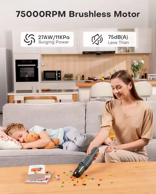 Alt view image 2 of 6 - Ofuzzi Slim H7 Pro Cordless Handheld Vacuum with LED Light, Ultra-Lightweight 1.0LB, 11000Pa Powerful Suction, Two-Speed Modes, Type-C Fast Charging, Mini Vacuum for Home Cleaning (Gray)