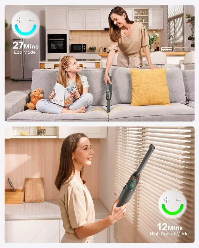 Alt view image 4 of 6 - Ofuzzi Slim H7 Pro Cordless Handheld Vacuum with LED Light, Ultra-Lightweight 1.0LB, 11000Pa Powerful Suction, Two-Speed Modes, Type-C Fast Charging, Mini Vacuum for Home Cleaning (Gray)