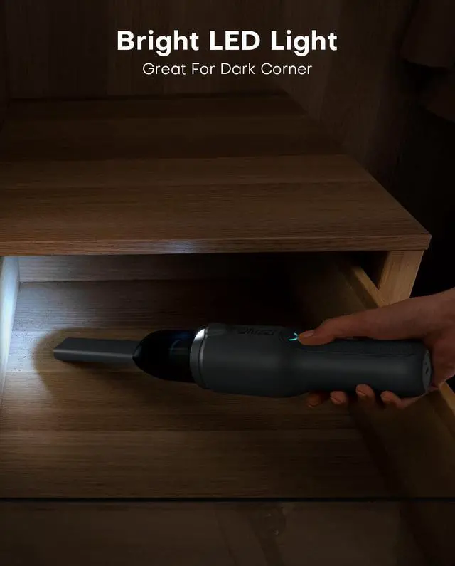 Alt view image 6 of 6 - Ofuzzi Slim H7 Pro Cordless Handheld Vacuum with LED Light, Ultra-Lightweight 1.0LB, 11000Pa Powerful Suction, Two-Speed Modes, Type-C Fast Charging, Mini Vacuum for Home Cleaning (Gray)