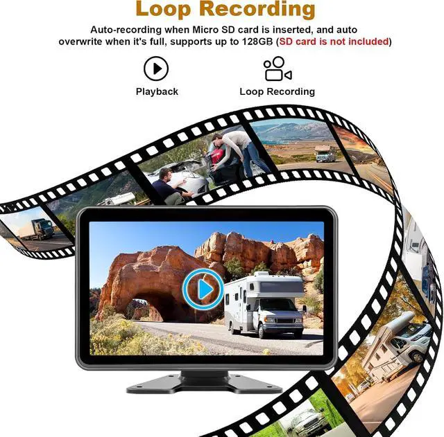 Alt view image 3 of 7 - 3 Camera Wired Backup Camera System Dash Cam for Truck/RV/Trailer/Bus/Tractor 10.1" Touch Monitor Loop Recording Split Screen 1080P Rear View & 2 Side View Camera Night Vision IP68 Back up Camera