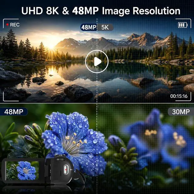 Alt view image 2 of 7 - VETEK Video Camera 8k Camcorder 48MP UHD WiFi Vlogging Camera for YouTube | 18X Digital Zoom,IR Night Vision 3.0 LCD Screen Digital Camera with Microphone, 32G SD Card, Remote Control and 2 Batteries