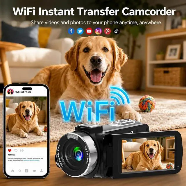 Alt view image 5 of 7 - VETEK Video Camera 8k Camcorder 48MP UHD WiFi Vlogging Camera for YouTube | 18X Digital Zoom,IR Night Vision 3.0 LCD Screen Digital Camera with Microphone, 32G SD Card, Remote Control and 2 Batteries