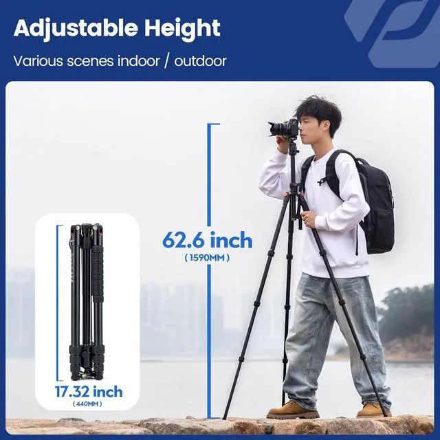 Alt view image 5 of 7 - Fotopro 68'' Overhead Tripod for Flat Lay & Macro,Carbon Fiber Travel Tripod with 360 Degree Horizontal Column for Food Photography/Unboxing/Workshop.10KG Load Capacity