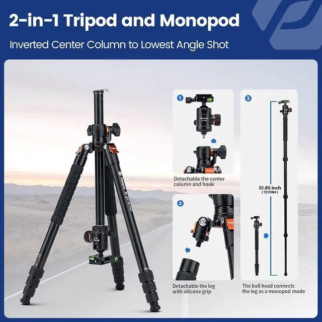 Alt view image 7 of 7 - Fotopro 68'' Overhead Tripod for Flat Lay & Macro,Carbon Fiber Travel Tripod with 360 Degree Horizontal Column for Food Photography/Unboxing/Workshop.10KG Load Capacity