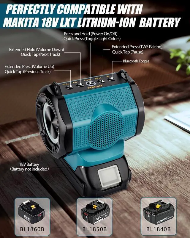 Alt view image 2 of 7 - Taingwei Bluetooth Speaker for Makita 18v LXT Battery,30W Cordless Small Speaker for Jobsites, Home and Party (Battery not Included)