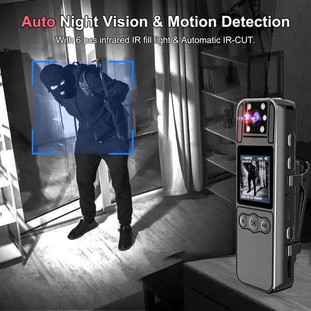 Alt view image 2 of 6 - Body Camera with Audio and Video Recording, HD 1080P Body Cam with 180° Rotating Lens, 6HR Battery, IR Cut Auto Night Vision, 128GB Body Worn Camcorder, for Personal Civilians, Police Law Enforcement