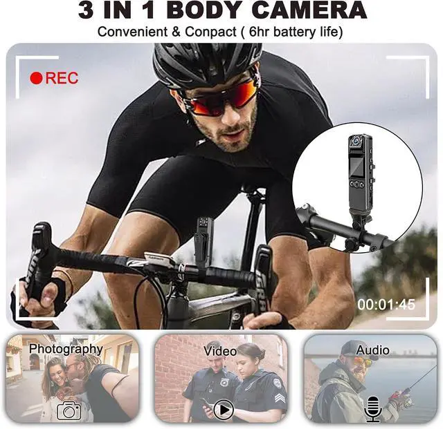 Alt view image 3 of 6 - Body Camera with Audio and Video Recording, HD 1080P Body Cam with 180° Rotating Lens, 6HR Battery, IR Cut Auto Night Vision, 128GB Body Worn Camcorder, for Personal Civilians, Police Law Enforcement