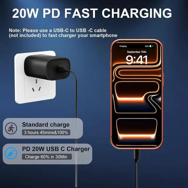 Alt view image 4 of 6 - Phone 17 16 15 Charger Fast Charging Type C Chargers USB C Fast Charger Block & Phones 17 Charger Cord 10FT Long USB C Charging Cable for i.Phone 17/17 Pro/17 Pro Max/Air/Phone 16 15 Pro Max,Black