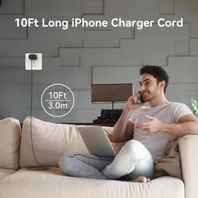 Alt view image 5 of 6 - Phone 17 16 15 Charger Fast Charging Type C Chargers USB C Fast Charger Block & Phones 17 Charger Cord 10FT Long USB C Charging Cable for i.Phone 17/17 Pro/17 Pro Max/Air/Phone 16 15 Pro Max,Black