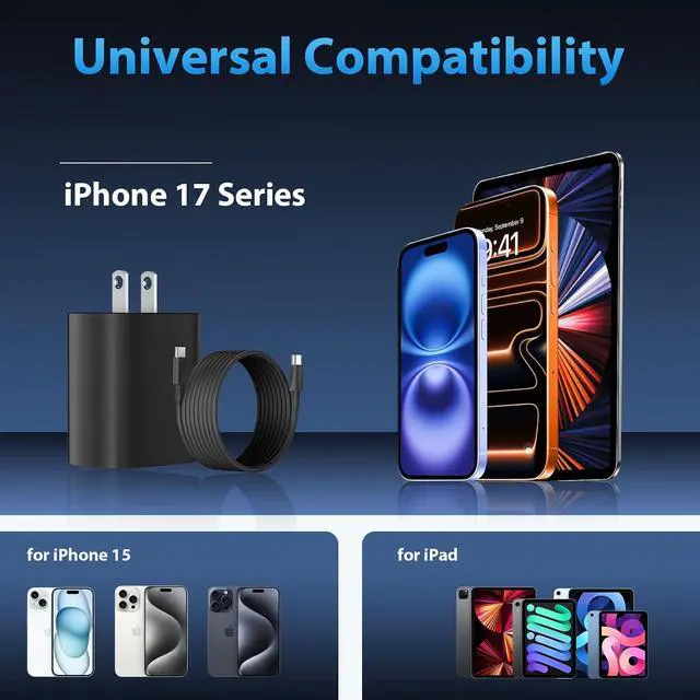Alt view image 6 of 6 - Phone 17 16 15 Charger Fast Charging Type C Chargers USB C Fast Charger Block & Phones 17 Charger Cord 10FT Long USB C Charging Cable for i.Phone 17/17 Pro/17 Pro Max/Air/Phone 16 15 Pro Max,Black