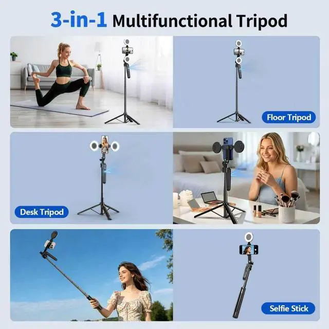 Alt view image 7 of 7 - yAyusi 70.9" Auto Face Tracking Selfie Stick Tripod for iPhone with Light, No App, 360° Rotation Tripod that Follows Your Movement with Remote Control for Vlog/Live Stream/Video Recording