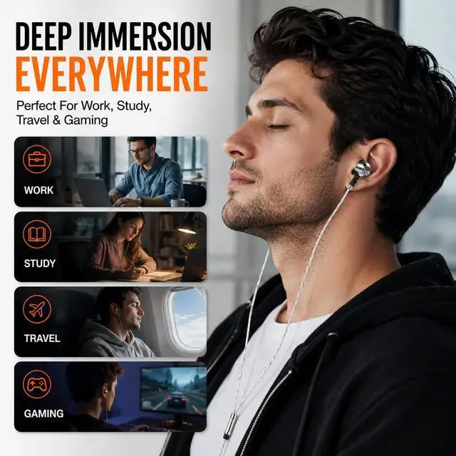 Alt view image 2 of 7 - Sephia SP3060 Earbuds Wired in-Ear Headphones | HD Bass Driven Audio, Lightweight Aluminum, S/M/L Ear Bud Tips, Earphone Case, 3.5mm, Tangle-Free Cord, No Mic