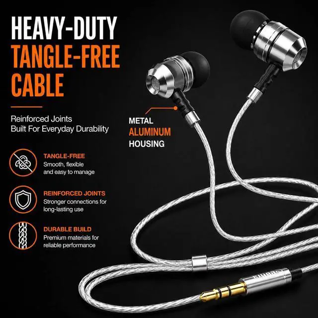 Alt view image 7 of 7 - Sephia SP3060 Earbuds Wired in-Ear Headphones | HD Bass Driven Audio, Lightweight Aluminum, S/M/L Ear Bud Tips, Earphone Case, 3.5mm, Tangle-Free Cord, No Mic