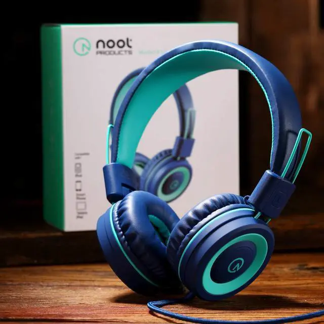 Alt view image 6 of 7 - noot products K11 Kids Headphones Wired 3.5mm Jack Tangle-Free Navy/Teal | 5ft Long Cord, Foldable, Plug in On-Ear Headset for iPad, Kindle Fire, Boys, Girls, School, Laptop Travel Plane Tablet