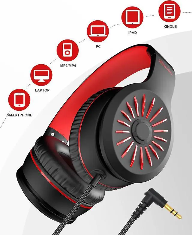 Alt view image 5 of 7 - ELECDER i45 Kids Headphones Wired, On-Ear Headphones for School Teens, Red | Foldable Portable, 1.5M Cord Headphone Stereo Aux Jack 3.5mm Headset for Smartphones Chromebook Computer PC Airplane Travel