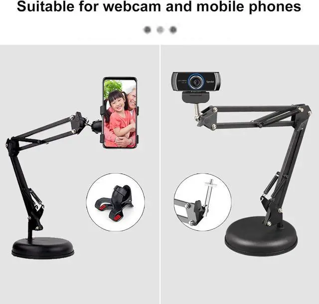 Alt view image 5 of 7 - Spedal Desktop Webcam Stand with Weighted Round Base, Adjustable Scissor Arm Camera Mount with Phone Holder, 1/4" Thread MF920Pro, Smartphones, Overhead Recording & Live Streaming