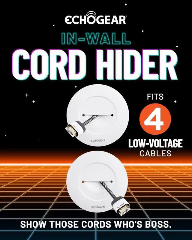 Alt view image 2 of 7 - ECHOGEAR TV Cord Hider for Wall Mounted TV - White Cable Management Kit Hides TV Wires Behind The Wall- Includes 2 Pass Throughs, Locking Brackets, and Hole Saw Drill Attachment for Easy Install