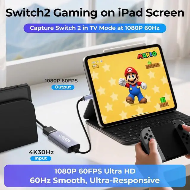 Alt view image 2 of 7 - GUERMOK Video Capture Card, USB3.0 HDMI to USB-C Capture Device, 2K@30FPS | Stream & Record Gameplay at 1080P@60FPS, Compatible with Mac OS, Windows, Quest 3, OBS, Zoom, PS5/4, Switch, Xbox (Black)