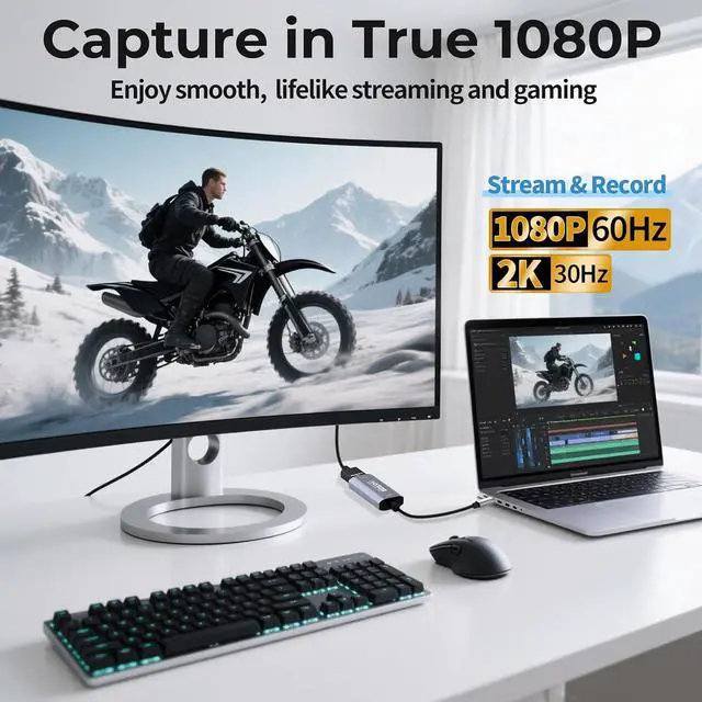 Alt view image 7 of 7 - GUERMOK Video Capture Card, USB3.0 HDMI to USB-C Capture Device, 2K@30FPS | Stream & Record Gameplay at 1080P@60FPS, Compatible with Mac OS, Windows, Quest 3, OBS, Zoom, PS5/4, Switch, Xbox (Black)