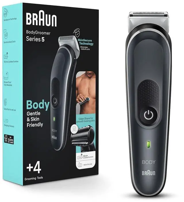 Main image of Braun Body Groomer Series 5 5360, Body Groomer for Men, for Chest, Armpits, Groin, SkinSecure Technology for Gentle Use and Clean Shave Attachment, Waterproof, Cordless with 100-min Run Time