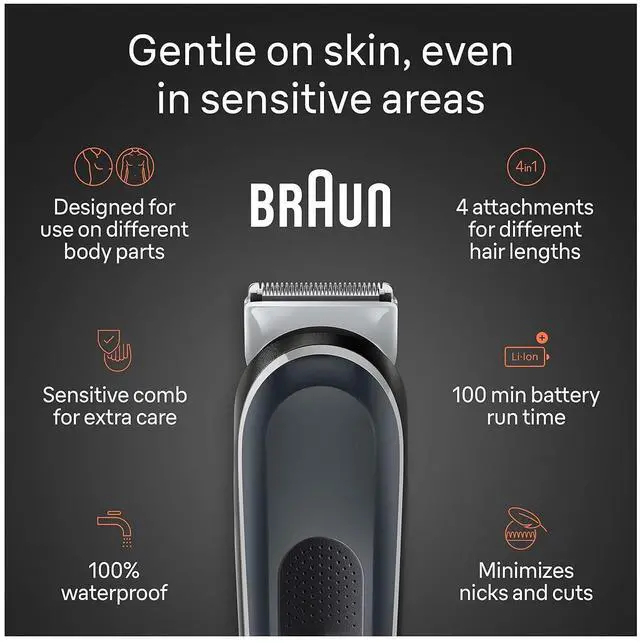 Alt view image 4 of 7 - Braun Body Groomer Series 5 5360, Body Groomer for Men, for Chest, Armpits, Groin, SkinSecure Technology for Gentle Use and Clean Shave Attachment, Waterproof, Cordless with 100-min Run Time