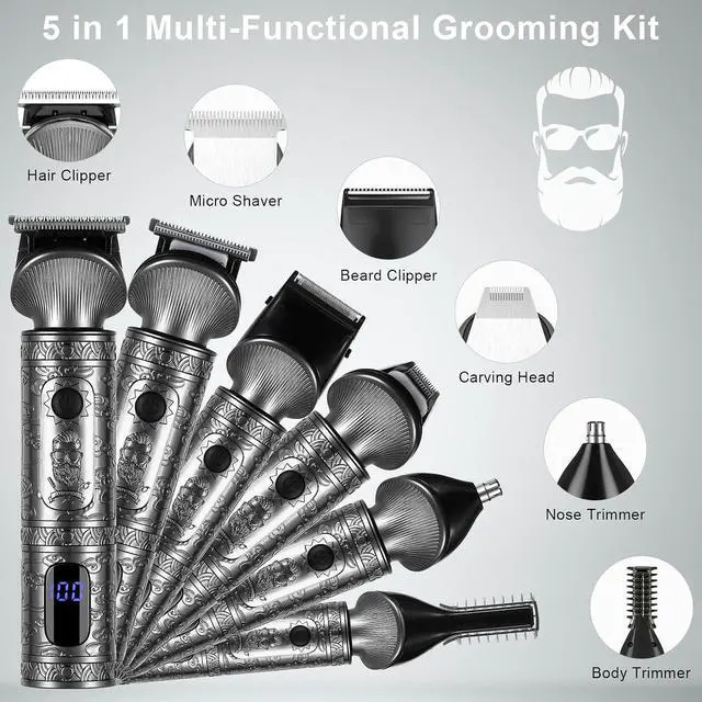 Alt view image 2 of 7 - Hatteker Beard Trimmer Kit for Men Professional Hair Clipper T-Blade Beard Hair Shaver Nose Trimmer Hair Cutting Kit Body Grooming Kit Cordless 6 in 1