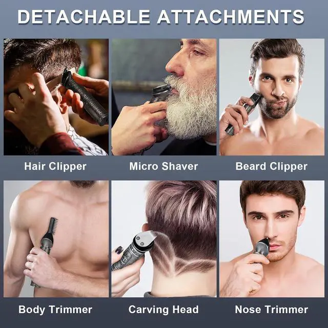 Alt view image 3 of 7 - Hatteker Beard Trimmer Kit for Men Professional Hair Clipper T-Blade Beard Hair Shaver Nose Trimmer Hair Cutting Kit Body Grooming Kit Cordless 6 in 1