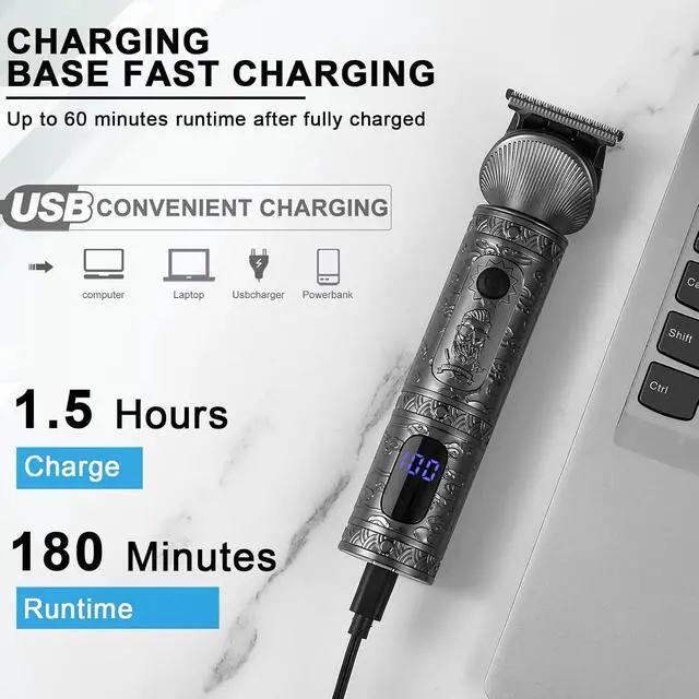 Alt view image 6 of 7 - Hatteker Beard Trimmer Kit for Men Professional Hair Clipper T-Blade Beard Hair Shaver Nose Trimmer Hair Cutting Kit Body Grooming Kit Cordless 6 in 1