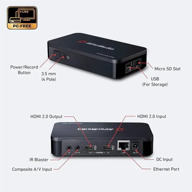 Alt view image 3 of 7 - AVerMedia EZRecorder 330G - 4K Pass-Through and 1080p60 Video Recording, DVR with HDMI Capture, Digital Converter, Schedule Recording, No PC Required (ER330G)