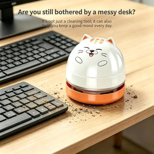 Alt view image 2 of 7 - YUNYILAN Mini Desktop Vacuum Cleaner, Portable USB Vacuum Cleaner for Desk Mini Cute Cartoon Desktop Vacuum for Cleaning Eraser Crumbs, Dust, Crumbs, Computer, Keyboard and Car (White Orange)