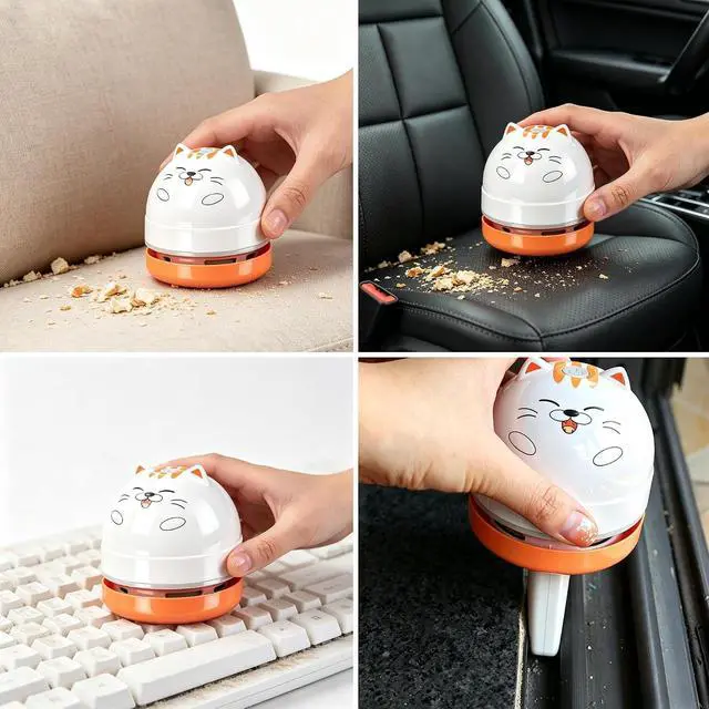 Alt view image 4 of 7 - YUNYILAN Mini Desktop Vacuum Cleaner, Portable USB Vacuum Cleaner for Desk Mini Cute Cartoon Desktop Vacuum for Cleaning Eraser Crumbs, Dust, Crumbs, Computer, Keyboard and Car (White Orange)