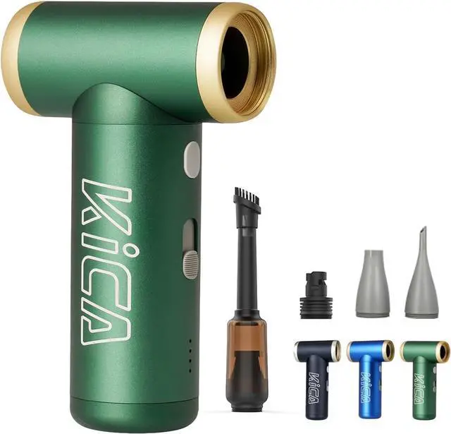 Main image of KiCA JetFan 2S Combo Compressed AirCan Substitute,117000RPM Air Duster Electric Blower for ComputerKeyboard Cleaning,Hair Drying,Camping,Outdoors,Car,Barbershop,Handmade,Rechargable,Metal Body,Green