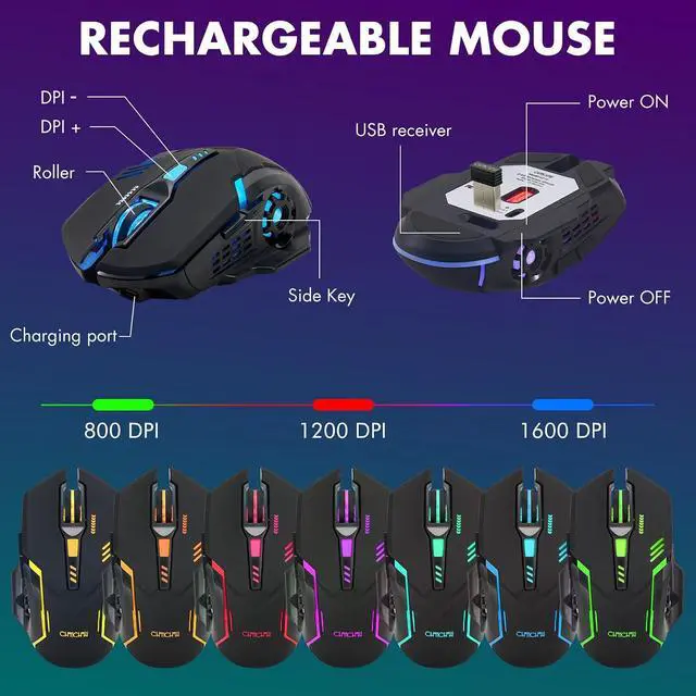 Alt view image 5 of 6 - Gaming Wireless Keyboard and Mouse RGB Backlit Rechargeable Battery Gamer | Mechanical Feel Anti-ghosting with Side Button for PC Computer Laptop Compatible with Windows Mac Ps4/Ps5 Xbox one