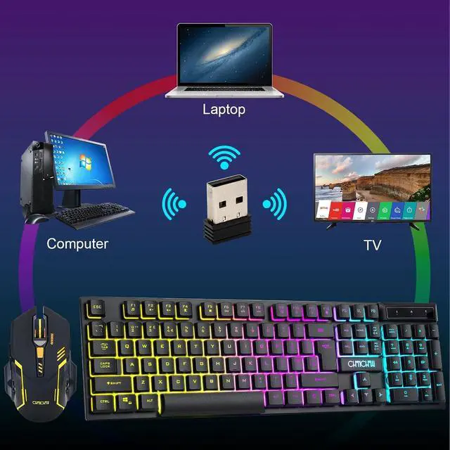 Alt view image 6 of 6 - Gaming Wireless Keyboard and Mouse RGB Backlit Rechargeable Battery Gamer | Mechanical Feel Anti-ghosting with Side Button for PC Computer Laptop Compatible with Windows Mac Ps4/Ps5 Xbox one