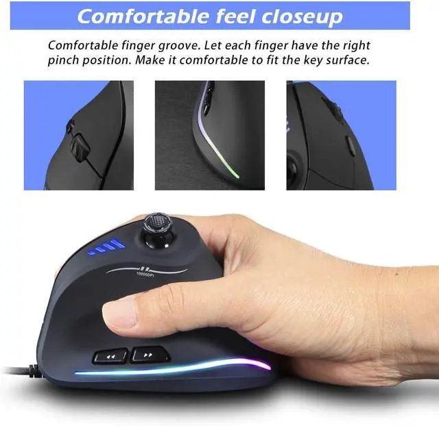 Alt view image 3 of 7 - Zeerkeer Ergonomic Vertical Mouse, RGB Wired Vertical Gaming Mouse with Joystick, 10000 Max DPI and 11 Programmable Buttons for Gamers, Computer (Wired)