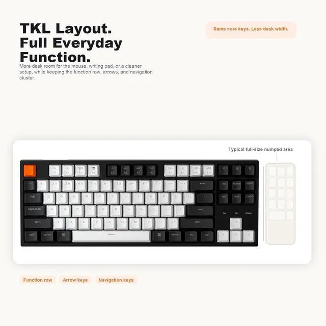 Alt view image 3 of 7 - Keychron C1 Wired Mechanical Keyboard, TKL 87-Key Tenkeyless Gaming Keyboard for Mac Windows, Hot-Swappable Gateron G Pro Red Switches, White Backlit, USB-C, Double-Shot ABS Keycaps
