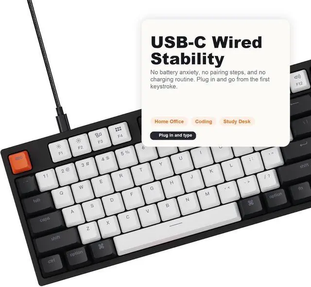 Alt view image 5 of 7 - Keychron C1 Wired Mechanical Keyboard, TKL 87-Key Tenkeyless Gaming Keyboard for Mac Windows, Hot-Swappable Gateron G Pro Red Switches, White Backlit, USB-C, Double-Shot ABS Keycaps