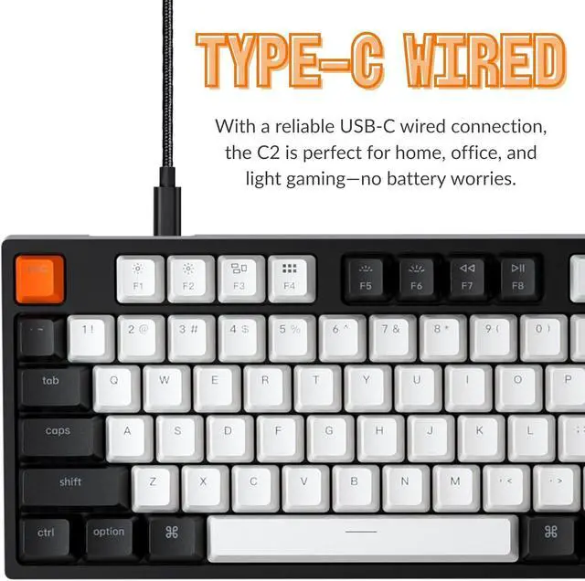Alt view image 3 of 7 - Keychron C2 Full Size 104 Keys USB Type-C Wired Mechanical Gaming Keyboard for Mac Layout, Gateron G Pro Brown Switch/RGB Backlight/Double-Shot ABS keycaps Computer Keyboard for Windows Laptop PC