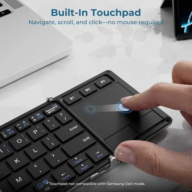 Alt view image 3 of 7 - iClever BK08 Foldable Keyboard with Touchpad for Phone and Tablet, Silver | Multi-Touch Trackpad, Pocket-Sized, Aluminum Build, 3-Device Bluetooth Switching, USB-C Charging, for Travel and Remote Work